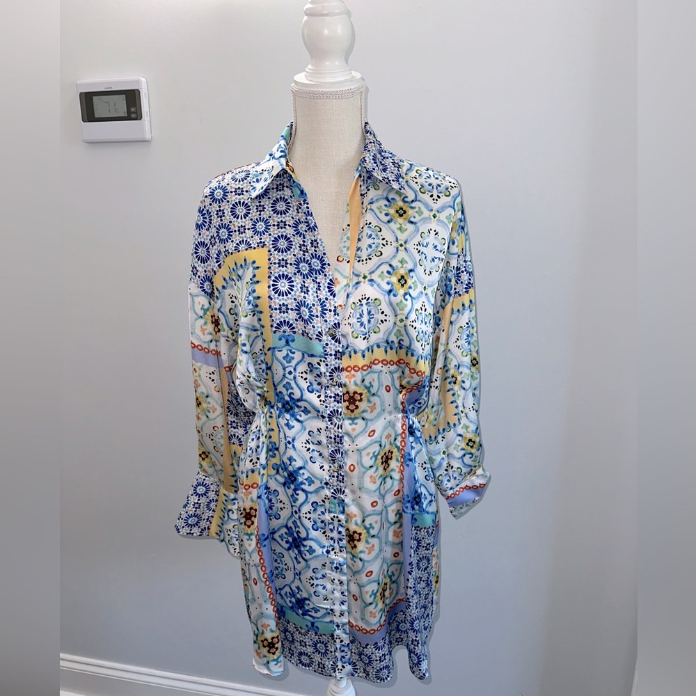 Zara Silk Multicolor Patchwork Tunic